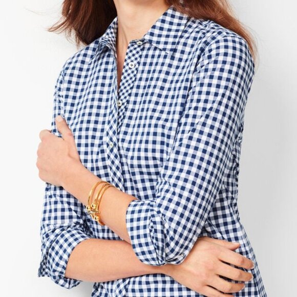 Talbots Tops - TALBOTS navy & white gingham check button down shirt size XL preppy office